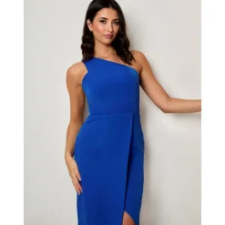 Chi Chi London One Shoulder Split Detail Midi Dress in Cobalt