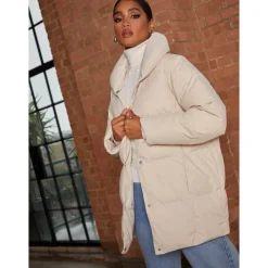 Chi Chi London Padded Puffer Coat in Cream