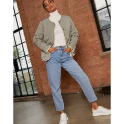 Chi Chi London Reversible Quilted Short Jacket in Cream and Khaki