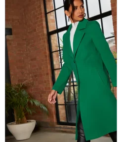 Chi Chi London Single Breasted Coat in Green