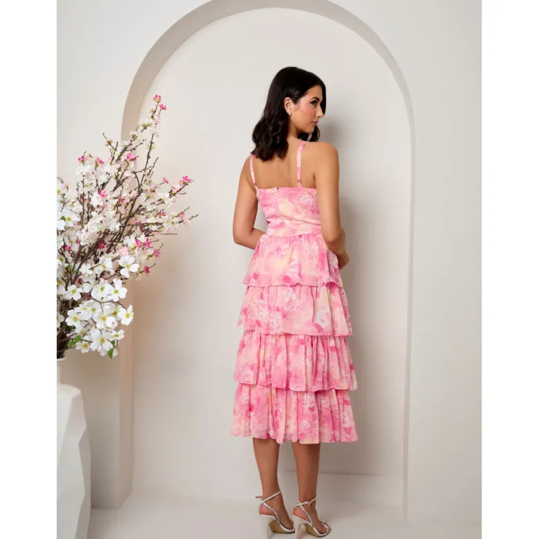 Chi Chi London Sleeveless Floral Print Midi Dress in Pink