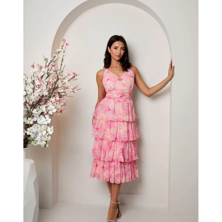 Chi Chi London Sleeveless Floral Print Midi Dress in Pink