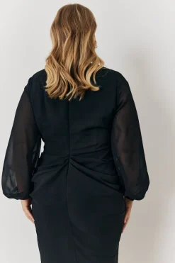 Chiffon Long Sleeve Slit Detail Midi Dress