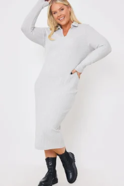 Collared Brushed Rib Midi Dress