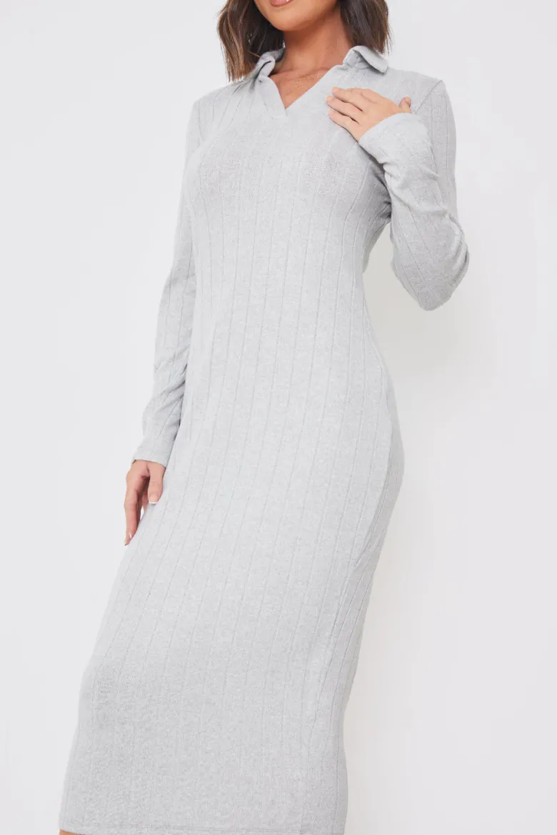 Collared Brushed Rib Midi Dress