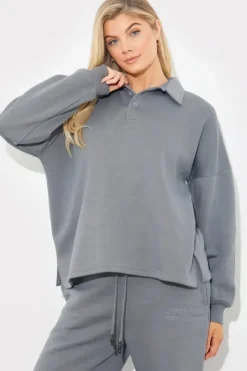 Collared Button Up Jersey Sweatshirt