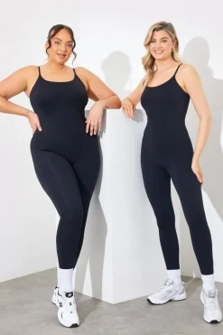 Contour Built-In Bra Scoop Neck Strappy Unitard
