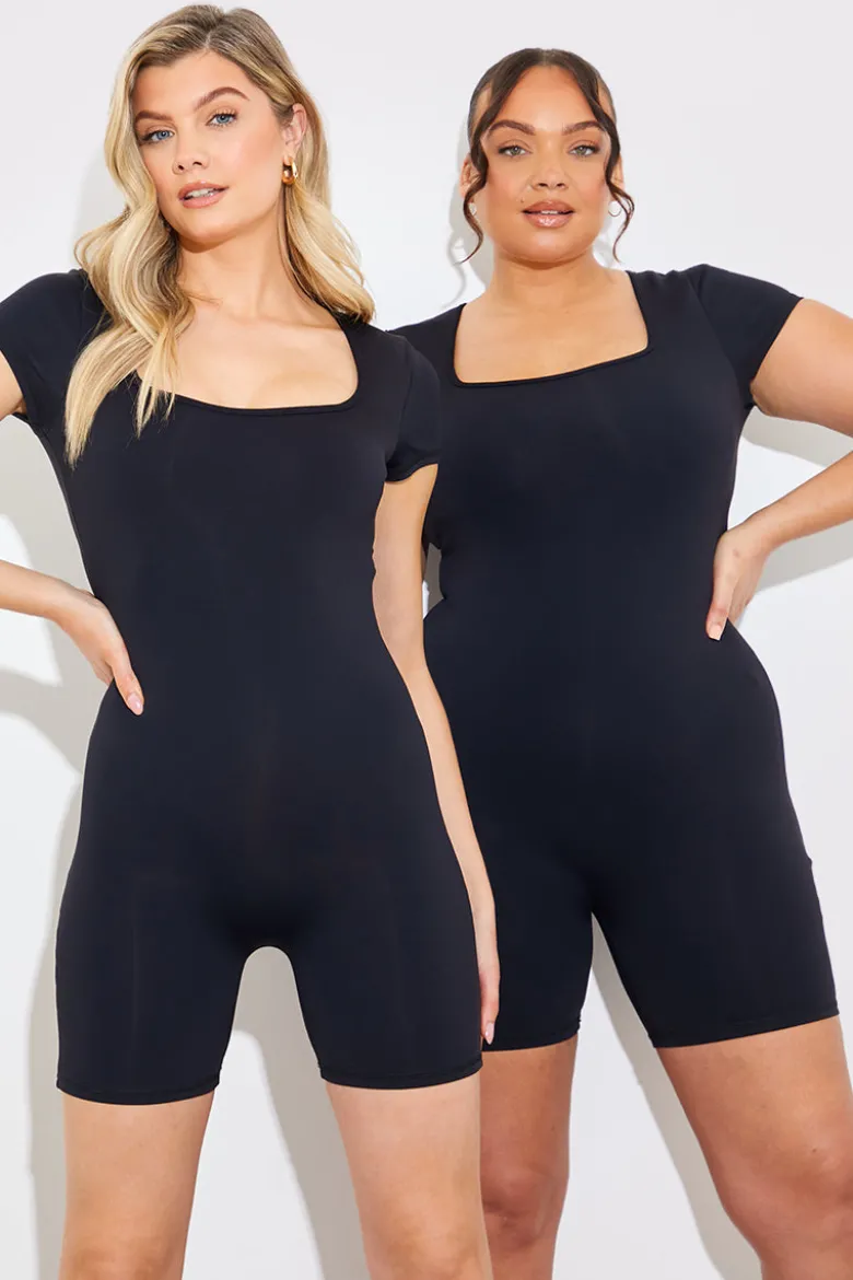 Contour Built-In Bra Short Sleeve Short Leg Square Neck Unitard