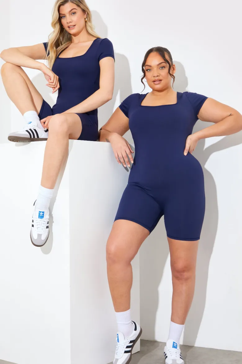 Contour Built-In Bra Short Sleeve Short Leg Square Neck Unitard