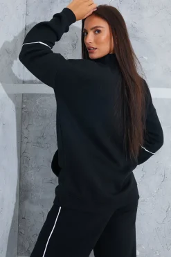 Contrast Binding Zip Longline Sweat