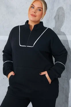 Contrast Binding Zip Longline Sweat