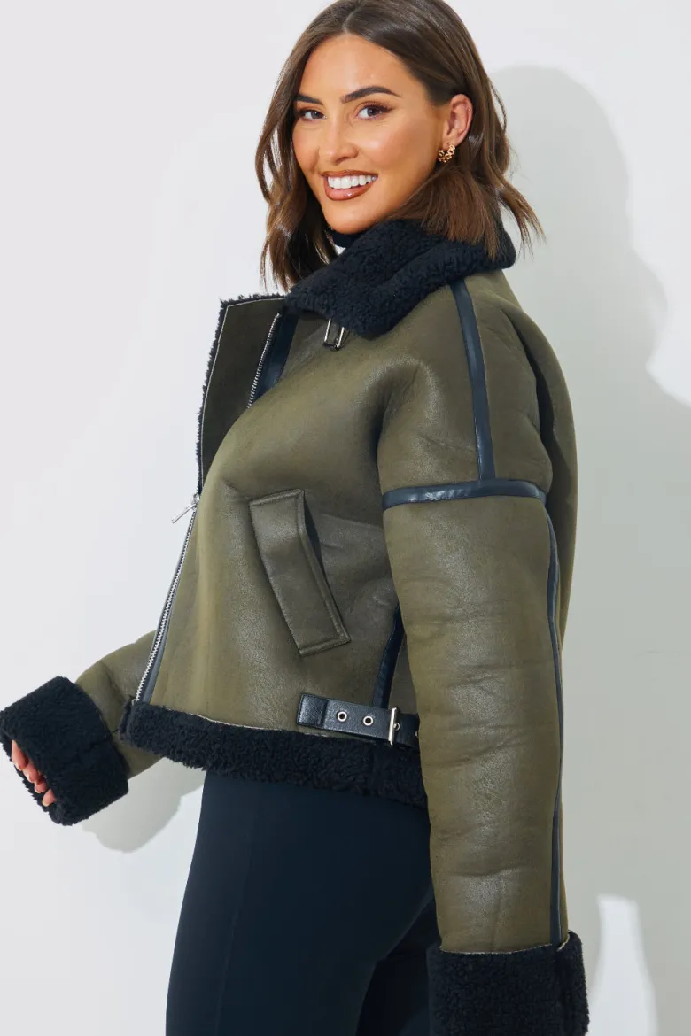 Contrast Borg Aviator Jacket