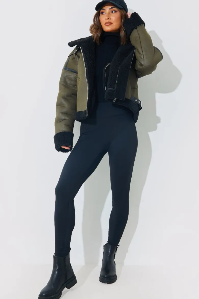 Contrast Borg Aviator Jacket