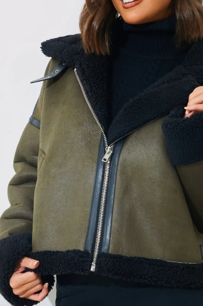 Contrast Borg Aviator Jacket