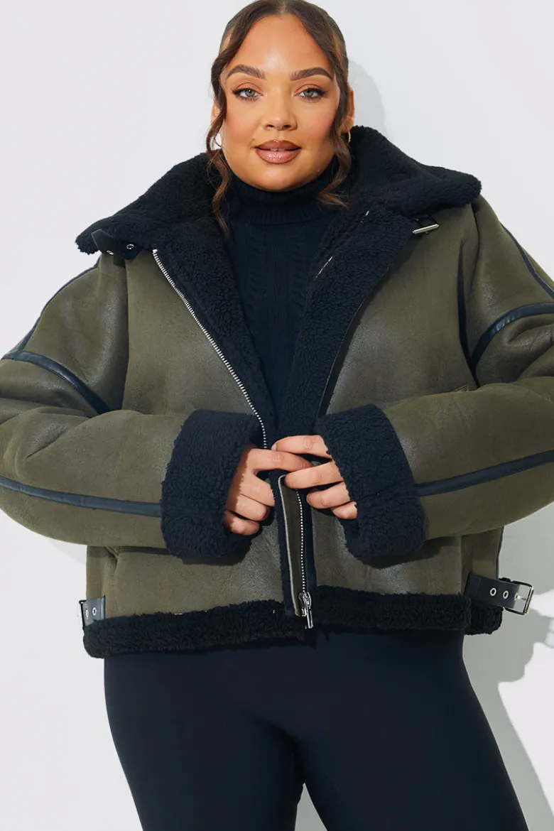 Contrast Borg Aviator Jacket