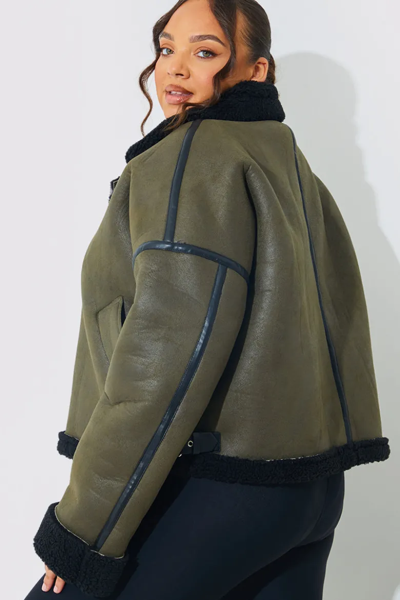 Contrast Borg Aviator Jacket