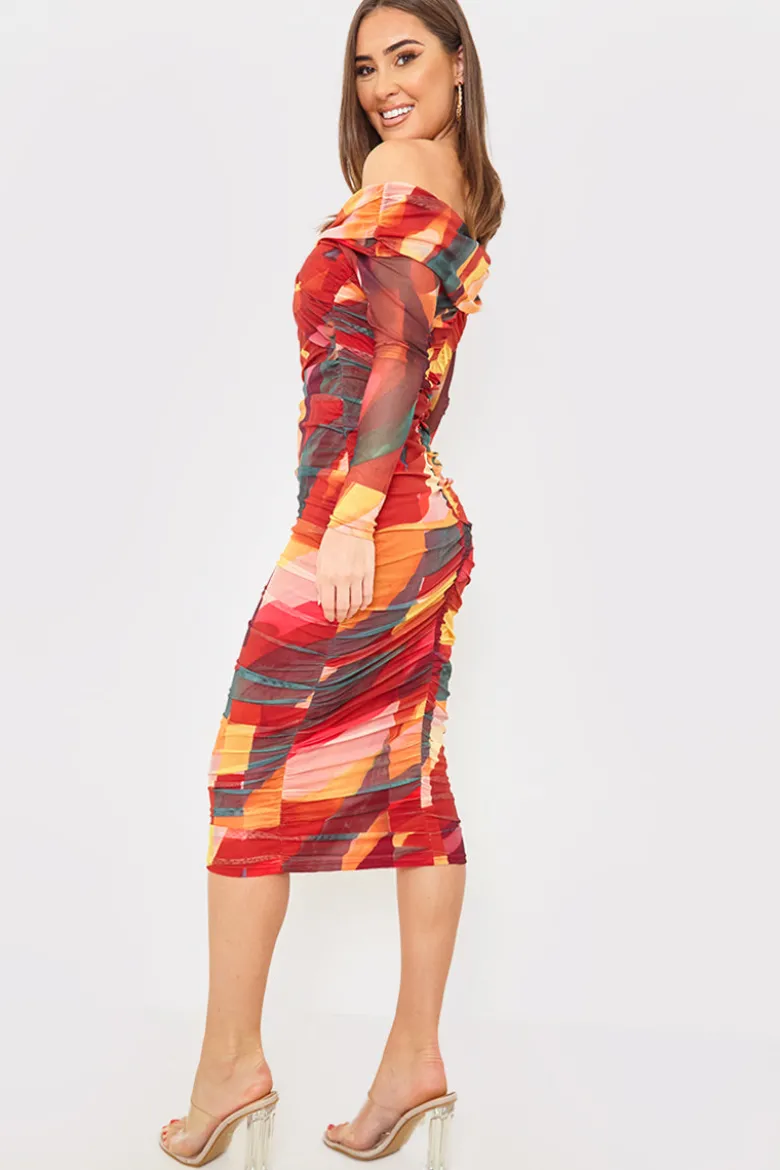 Contrast Mesh Twist Midi Dress