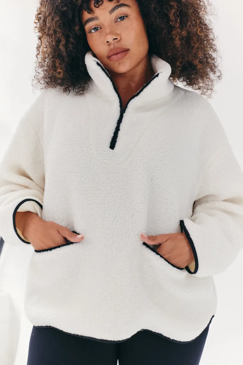 Contrast Piping Borg Lined Half Zip Up Fleece