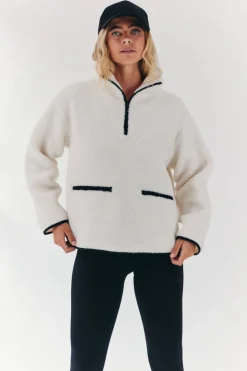 Contrast Piping Borg Lined Half Zip Up Fleece