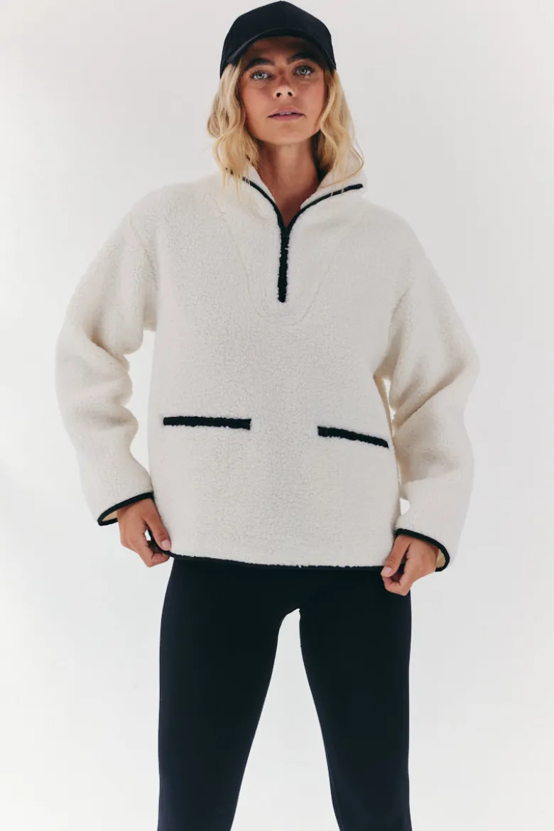 Contrast Piping Borg Lined Half Zip Up Fleece