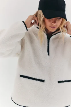 Contrast Piping Borg Lined Half Zip Up Fleece