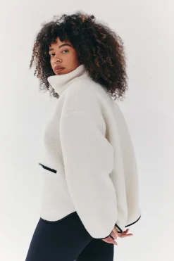 Contrast Piping Borg Lined Half Zip Up Fleece