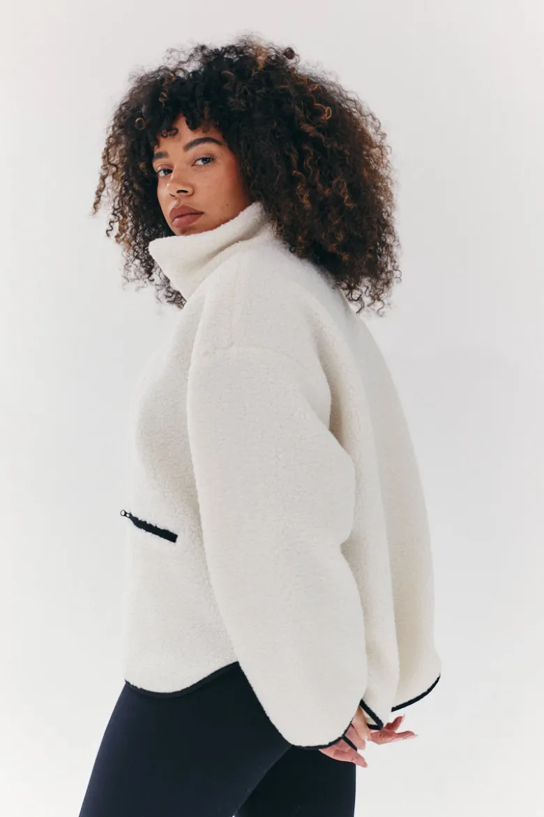 Contrast Piping Borg Lined Half Zip Up Fleece