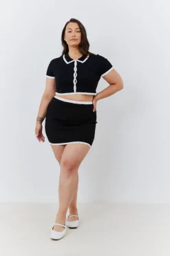 Contrast Piping Knit Co Ord Crop Top