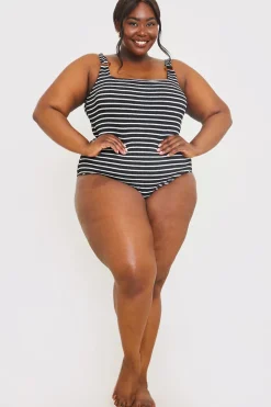 Control Crinkle Stripe Ring Detail Swimsuit