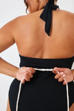 Control Halter Wrap Swimsuit With Removable Corsage Belt