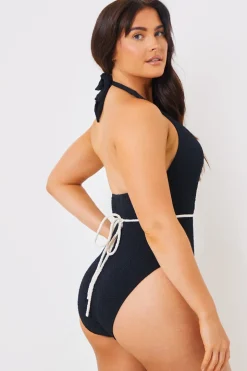 Control Halter Wrap Swimsuit With Removable Corsage Belt