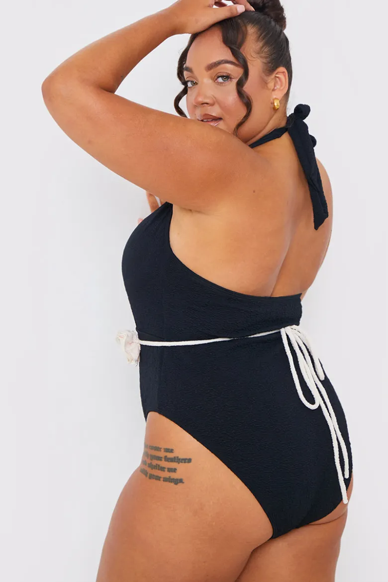 Control Halter Wrap Swimsuit With Removable Corsage Belt