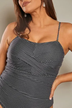 Control Micro Polka Dot Ruched Cross Over Detail Swimsuit