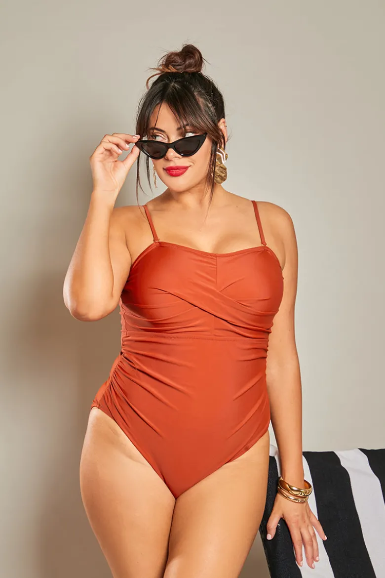 Control Ruched Crossover Detail Swimsuit