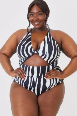Control Zebra Print Knot Detail Cut Out Swimsuit