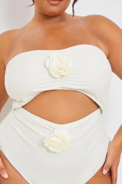 Corsage Detail Bandeau Swimsuit