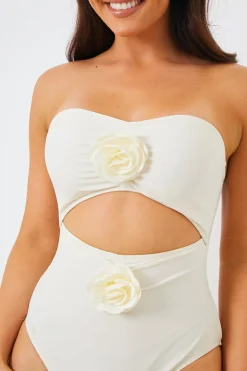 Corsage Detail Bandeau Swimsuit