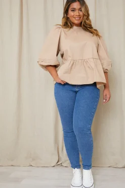 Cotton Puff Sleeve Tie Back Blouse
