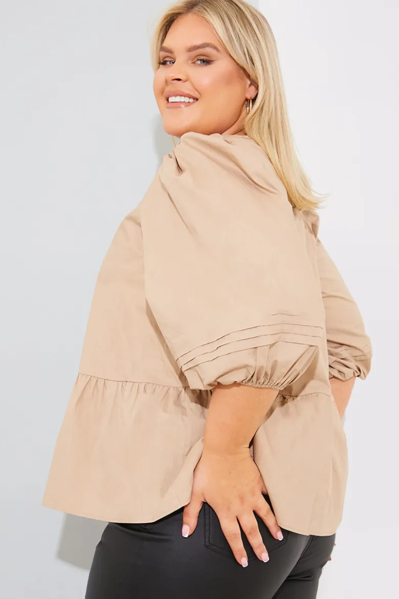 Cotton Puff Sleeve Tie Back Blouse