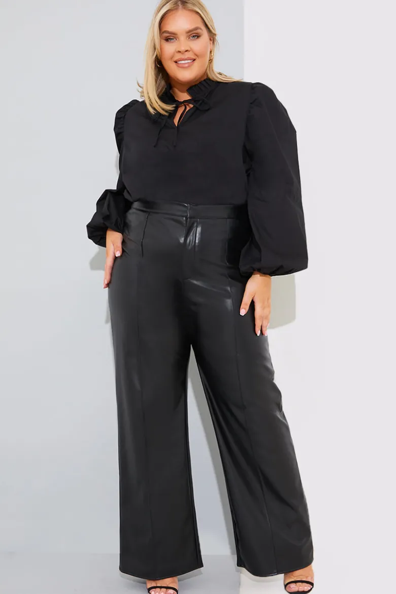 Cotton Puff Sleeve Tie Front Blouse