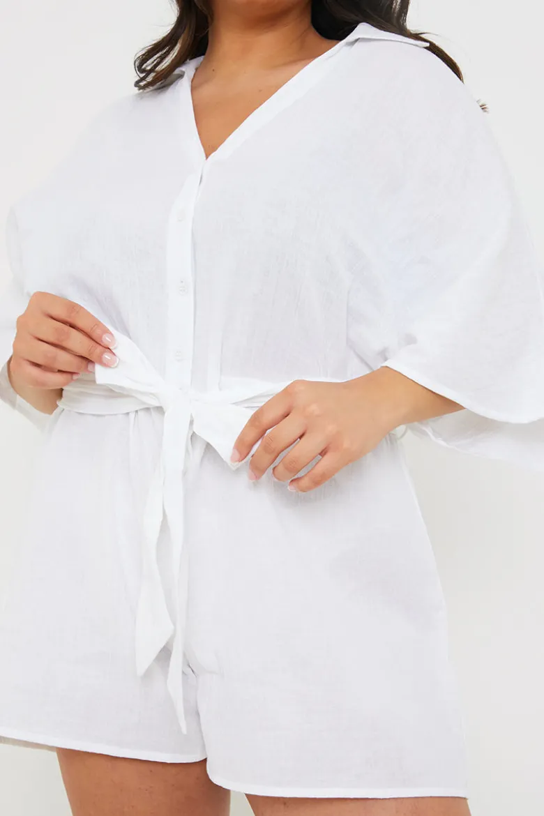 Cotton Relaxed Batwing Belted Playsuit