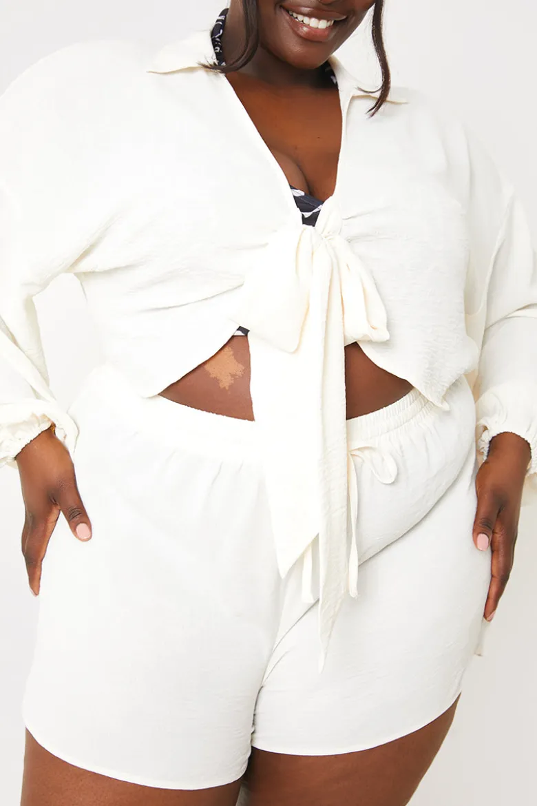 Cropped Tie Front Co-Ord Shirt
