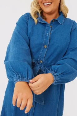 Denim Belted Tiered Midaxi Shirt Dress