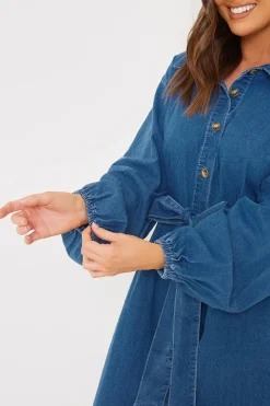 Denim Belted Tiered Midaxi Shirt Dress
