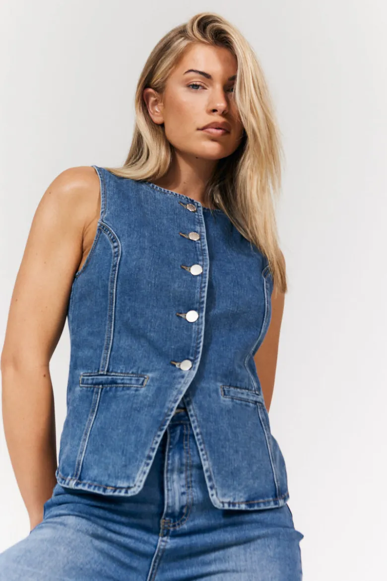 Denim Crew Neck Waistcoat