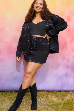 Denim Skirt With Contrast Stitching Co ord