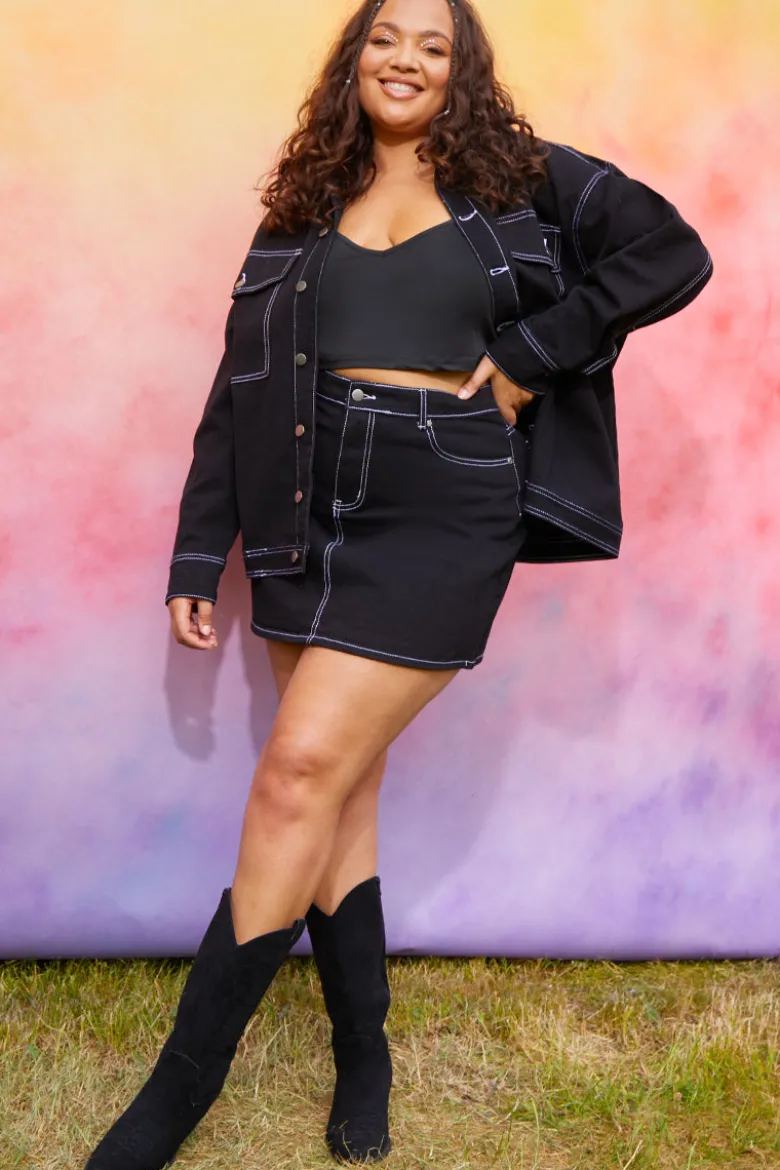 Denim Skirt With Contrast Stitching Co ord