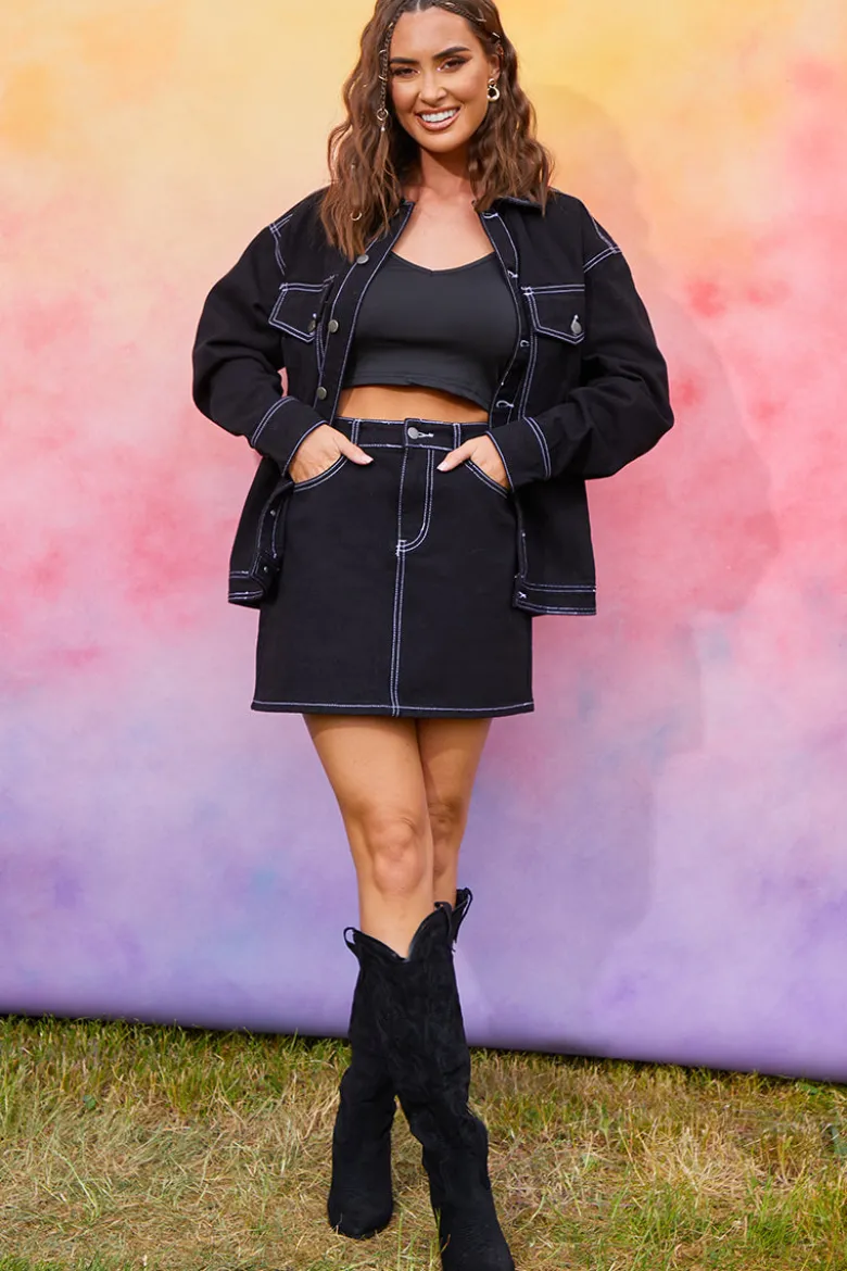 Denim Skirt With Contrast Stitching Co ord