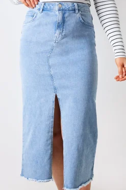Denim Split Detail Midi Skirt