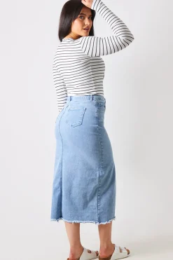 Denim Split Detail Midi Skirt